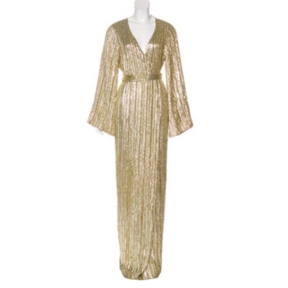 Madiyah Al Sharqi Couture Gold Sequin Wrap Gown EU 42 US 6/8 - Picture 1 of 13